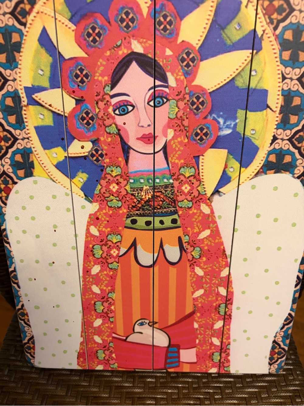 Colorful Folk Art Angel Wall Decor - Red, Yellow & Blue - Picture 2 of 3